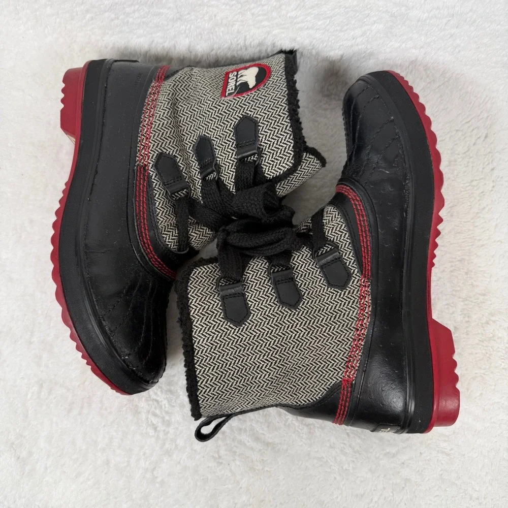Sorel Tivoli Herringbone Waterproof Boots‎ Black Grey Red Womens 9.5